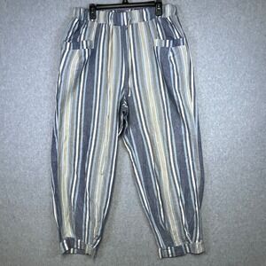 Royalty For Me Women's L Striped Linen Blend Pants Drawstring Waist Casual
